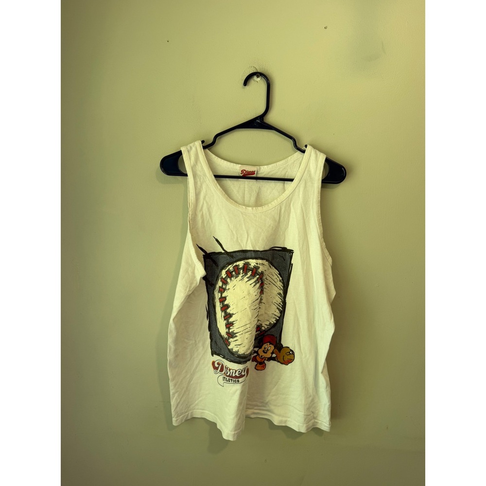 Disney Athletics Mickey Mouse Baseball Graphic Tank Top White Womens Large
